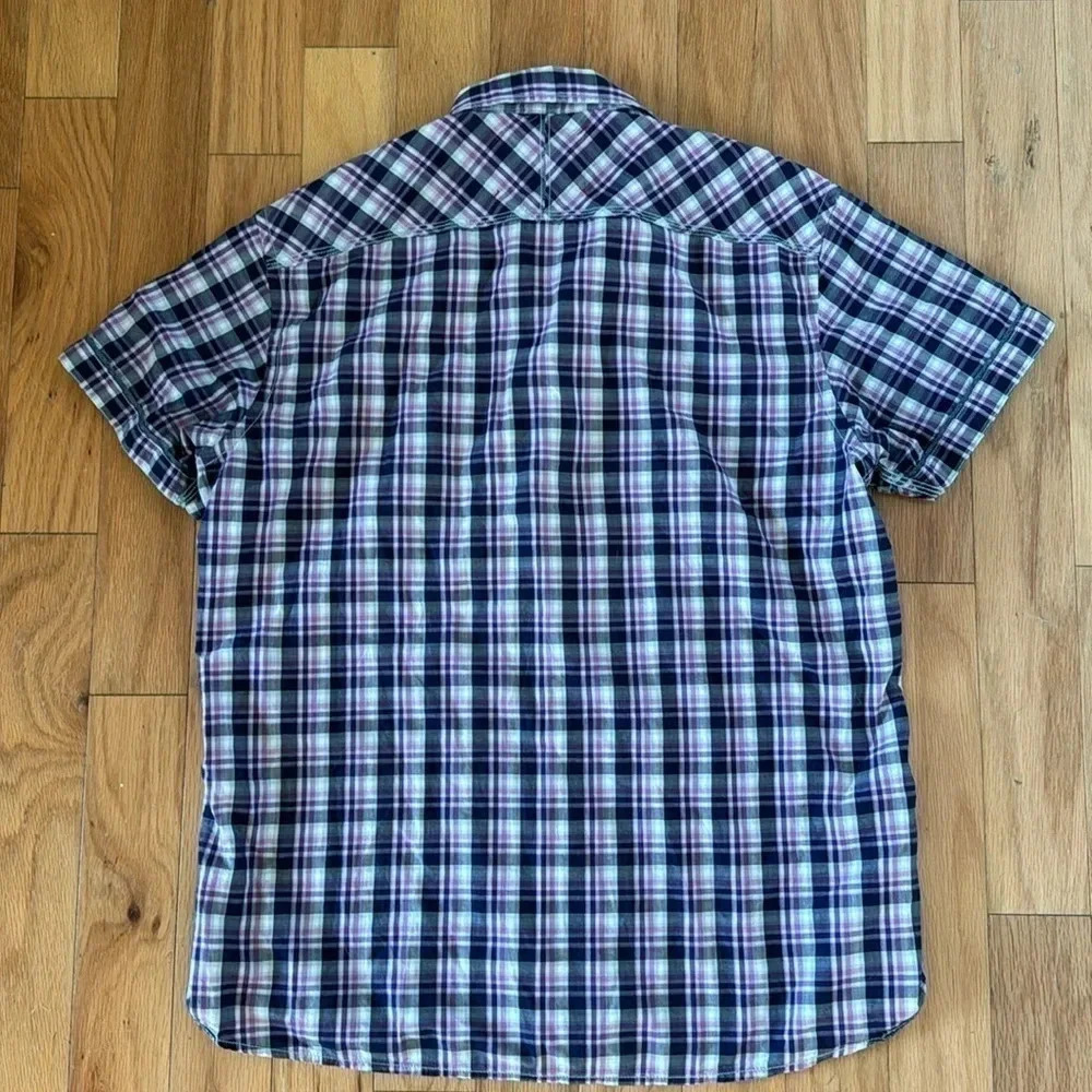 Robert Graham Purple Plaid Men's Cotton Button Down Short Sleeve Shirt Size L - Picture 8 of 11